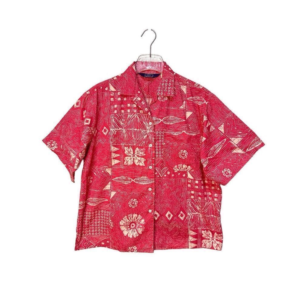 Woolrich Vintage Womens Button Down Shirt Floral Island Pink Red Size 10 Tribal